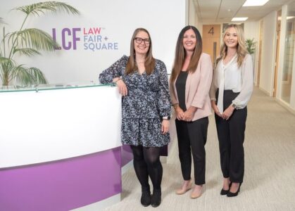 Leanne Rogers, Sarah Hargreaves and Erin Keeling from LCF Law